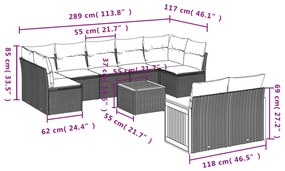 10 részes szürke polyrattan kerti ülőgarnitúra párnákkal