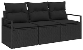vidaXL Kanapé Szett 3 pcs Fekete polirattan