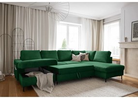 Sötétzöld kordbársony kinyitható sarokkanapé (jobb oldali) Lofty Lilly – Miuform