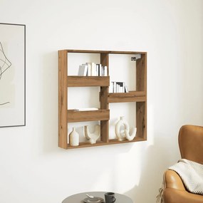 kézműves tölgy színű szerelt fa faliszekrény 80 x 15 x 80 cm
