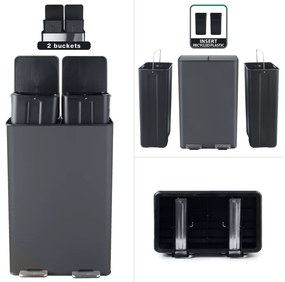 Sötétszürke acél szelektív pedálos szemetes 2x30 l Aliya – Spirella