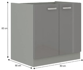 Alsó konyhaszekrény 80 D 2F BB Pleitton (fényes szürke). 1015561