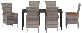 7 darabos kerti étkezőszett párnákkal, szürke poli rattan