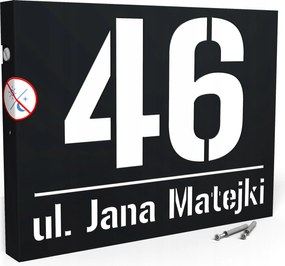 MegvilĂĄgĂtott HĂĄzszĂĄm CĂmtĂĄbla Utcai Led 3D 40X30 cm Fekete