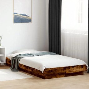 füstös tölgyszínű szerelt fa ágykeret LED-del 90 x 190 cm