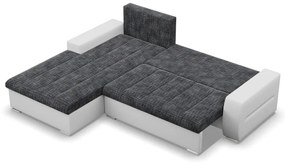 Toronto sarokkanapé, 2 ágyneműtartóval, fonott + műbőr, baloldali, sötétszürke - fehér