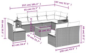 9 részes szürke polyrattan kerti ülőgarnitúra párnákkal