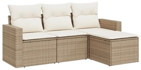 4 részes bézs polyrattan kerti ülőgarnitúra párnákkal