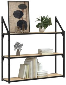 3 szintes sonoma tölgy színű szerelt fa fali polc 80x21x78,5 cm