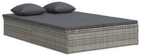 Sötétszürke polyrattan átalakítható napozóágy párnákkal