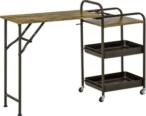 HOMCOM Konyhai Kocsi - Konyhai Szolgáló Kocsi 1 Hajtható Asztallappal, 2 Tálcával és 1 Nyitott Polccal, Kerekek, Állítható Lábpárnák, E1 Forgácslap, F