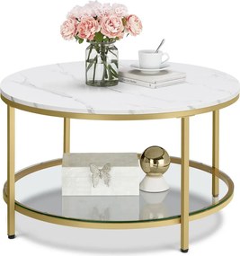 Kerek műmárvány nappali asztal tárolós polccal, modern stílusban, 80 cm átmérő