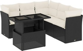 vidaXL 6 részes fekete polyrattan kerti ülőgarnitúra párnákkal