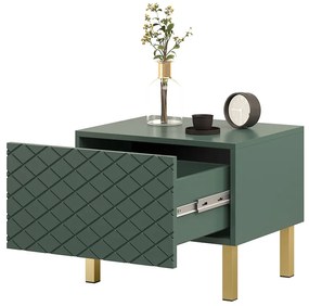 Scalia II 50 1SZ éjjeliszekrény szett 2 db - matt sötétzöld / arany lábakkal