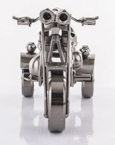 Industrial szürke fém 3 kerekű chopper trike motorkerékpár asztali dekoráció csapágy kerekekkel 9x17x7,5cm