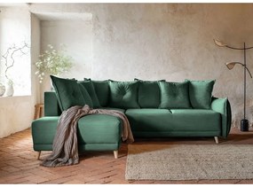 Zöld kordbársony kinyitható sarokkanapé (bal oldali) Lazy Lukka – Miuform
