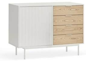 Fehér-natúr színű alacsony komód tölgyfa dekorral 108x80 cm Sierra – Teulat