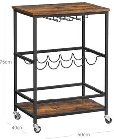 MARGE palack- és pohárszervírozó asztal, barna/fekete