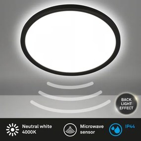 Briloner - LED fürdőszobai mennyezeti lámpa mozgásérzékelővel MOVE LED/18W/230V IP44 Ø 29 cm fekete