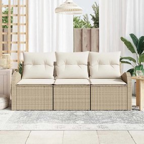 Kerti Kanapé Szett párnával 3 pcs Bézs és fehér Poli rattan