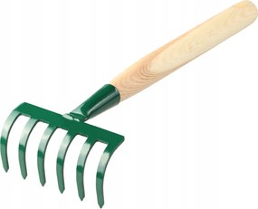 Kis Gereblye Fém Kerti Gereblye 35 cm 6 Fogú Fa Nyél Tömör