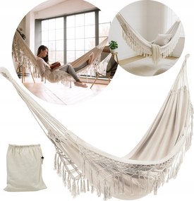 Nagy Boho Kerti Függőágy Rojtokkal, Utazó Függőágy Erkélyre, Világos Bézs