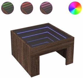 Barna tölgy végtelen hatású LED-es dohányzóasztal 50x50x30 cm