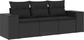 vidaXL 3 részes fekete polyrattan kerti ülőgarnitúra párnával