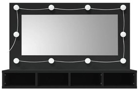 fekete tükrös szekrény LED-ekkel 90x31,5x62 cm