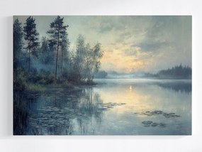 Vászonkép Canvas Tájkép Tó Fák Naplemente Köd 120x80