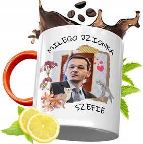 Narancssárga Bögre Mateusz Morawiecki Ajándék fényképes nyomtatással