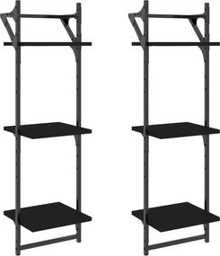 vidaXL 2 db 3 szintes fekete falipolc rúddal 30x25x100 cm