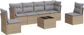 vidaXL 7 részes bézs polyrattan kerti ülőgarnitúra párnákkal