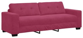 3 részes kanapé szett párnákkal, borvörös bársonyból