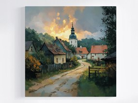 Vászonkép Canvas Tájkép Falu Házak Templom Út Alföld 80x80