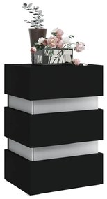 Fekete szerelt fa LED-es éjjeliszekrény 45 x 35 x 67 cm