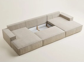 Bézs zsenília kinyitható-tárolóhelyes sarokkanapé (U alakú) Kyoto – Maison de Rêve