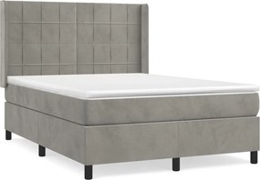 vidaXL világosszürke bársony rugós ágy matraccal 140x190 cm