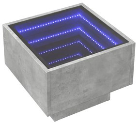 betonszürke szerelt fa kisasztal LED-del 40 x 40 x 30 cm