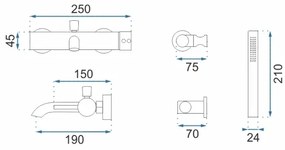 REA-B8010 - LUNGO fürdőkád-csaptelep készlet szálcsiszolt arany