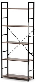 Bibliotecă, 5 rafturi, decor vintage din lemn, MDF, lac negru