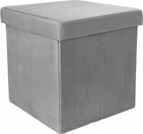 Puff Összecsukható Ülőfelület Tárolórekesszel 30x30x30 cm Világos Szürke Velúr