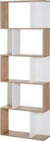 HOMCOM 5-Szintes Könyvespolc Fa Könyvespolc S-alakú Modern Dizájn Nappaliba Irodába 60x24x184,5 cm Fehér és Fa | Aosom