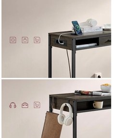 Bárasztal, magas konzolasztal töltőállomással és szövet fiókkal, barna