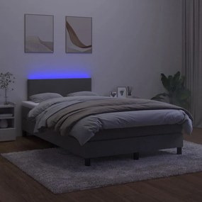 sötétszürke bársony rugós és LED-es ágy matraccal 120x200 cm