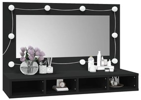 fekete tükrös szekrény LED-ekkel 90x31,5x62 cm