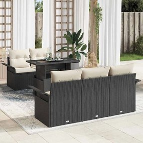 vidaXL Kerti Kanapé Szett párnával tárolóval 6 pcs Fekete Poly Rattan