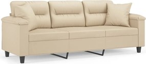 vidaXL 3 személyes krémszínű mikroszálas szövetkanapé párnákkal 180 cm