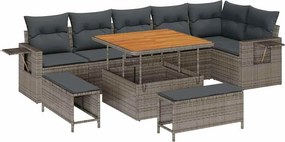vidaXL Kerti Kanapé Szett 9 pcs Szürke polirattan