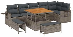 vidaXL Kerti Kanapé Szett 9 pcs Szürke polirattan